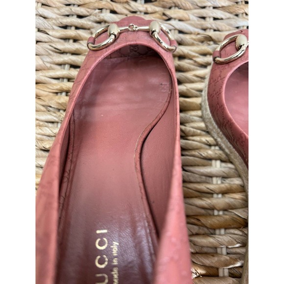 Gucci Women‎ Leather Peep-Toe Horsebit Espadrille Wedges Red Size 38 - Picture 13 of 16